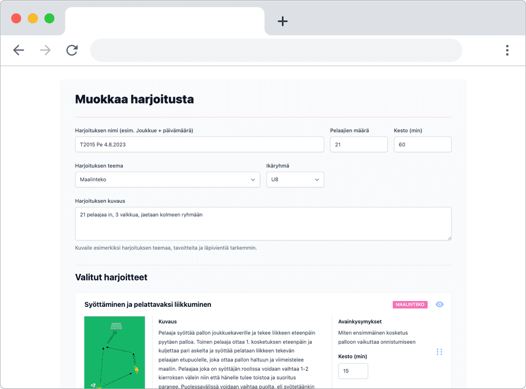 Nettikoutsi harjoitussuunnittelu